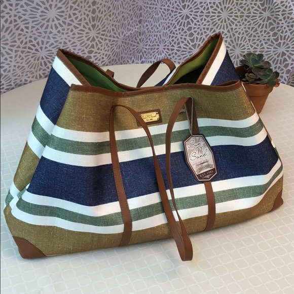 Sun ‘N’ Sand Handbags - Sun ‘N’ Sand Striped Linen Beach Bag